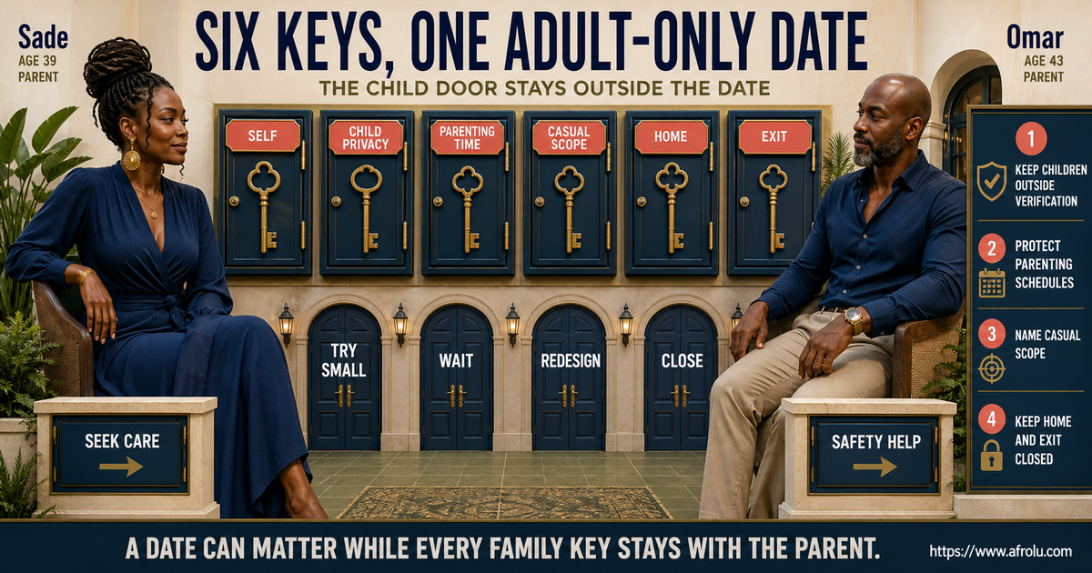 Sade and Omar using six separate keys for self child privacy parenting time casual scope home and exit after heartbreak