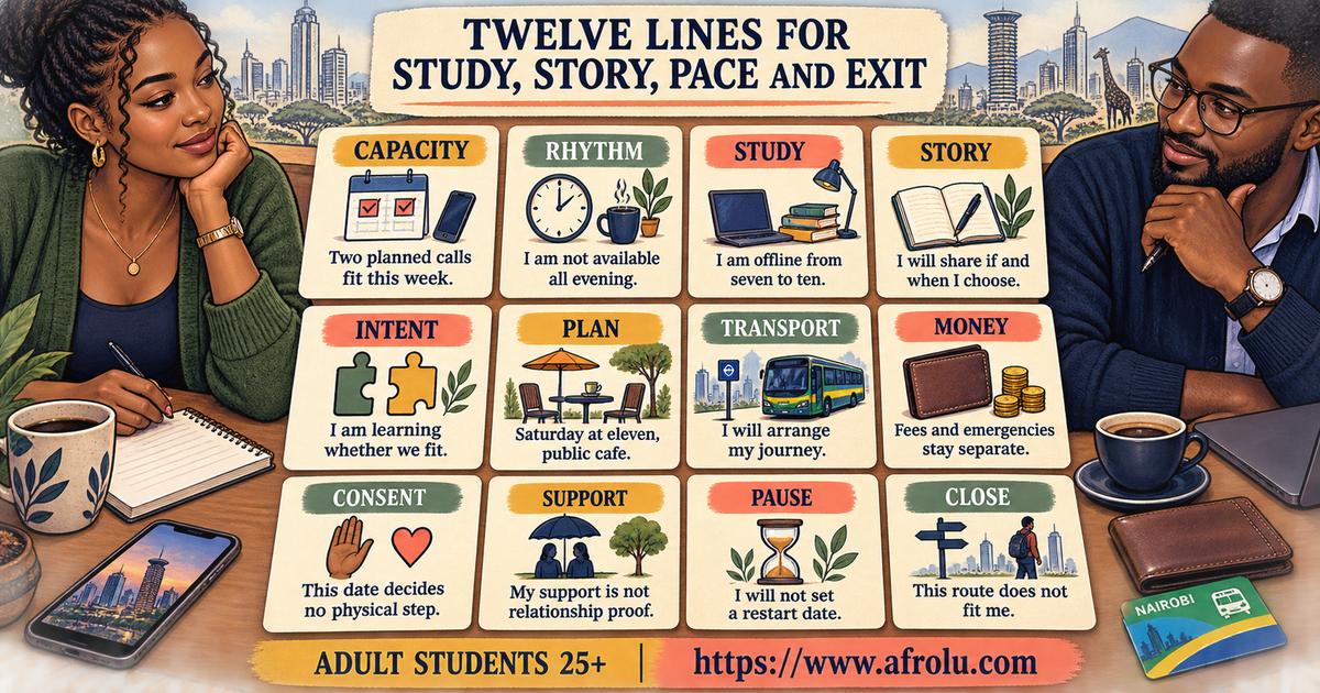 Twelve clarity lines for Nairobi adult students dating after heartbreak about capacity study time private history meetings money consent support and closure