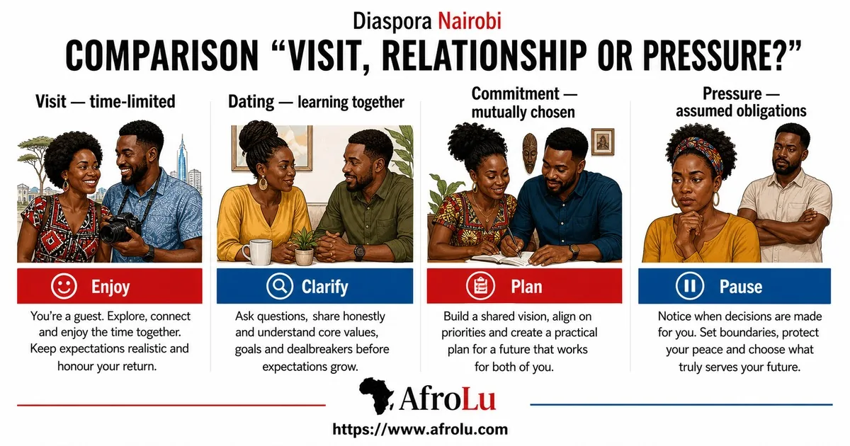 Illustrated comparison guide for Set Clear Diaspora Dating Boundaries in Nairobi.