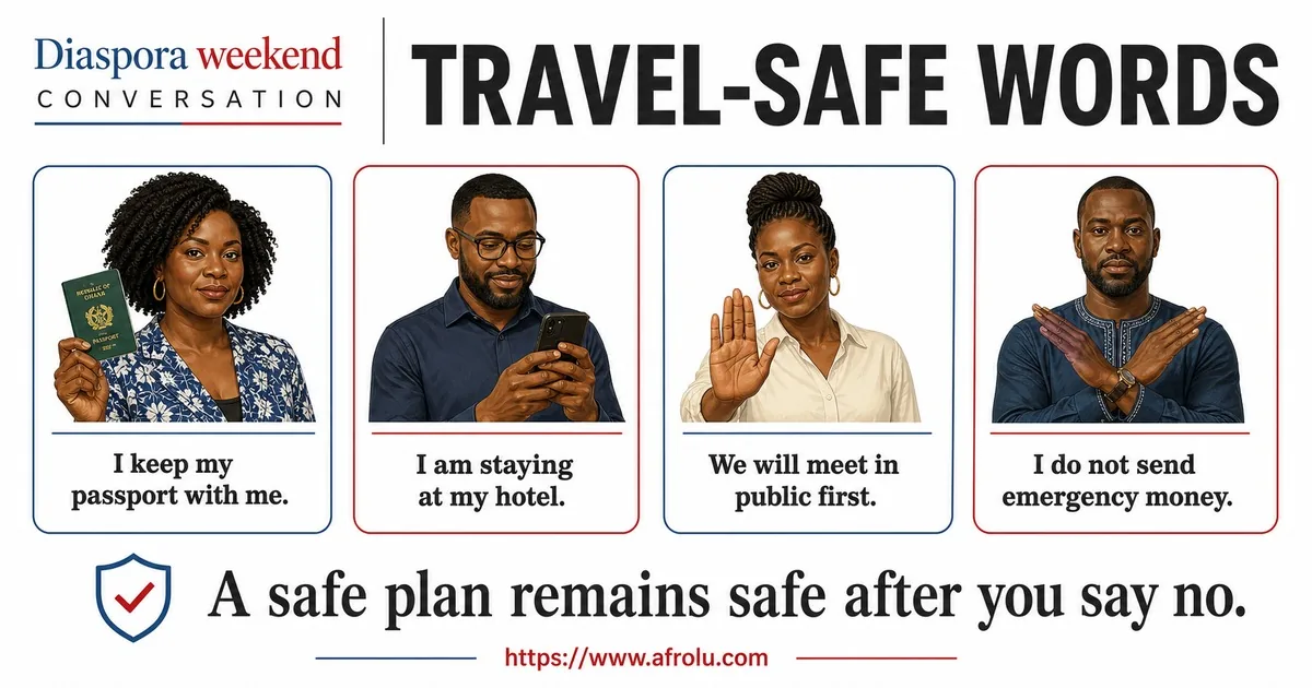 Illustrated conversation guide for Set Safe Diaspora Dating Boundaries for Weekend Visits.