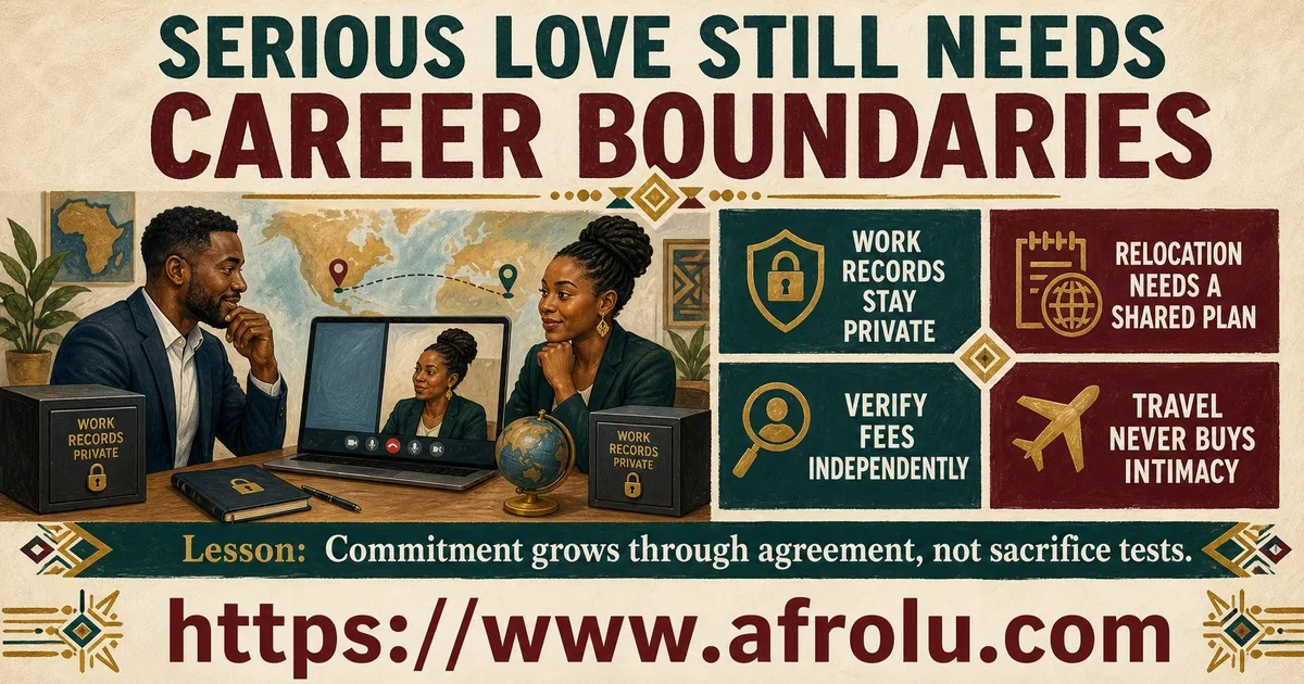 A diaspora couple reviews career, relocation, money, and privacy boundaries before making a serious commitment.