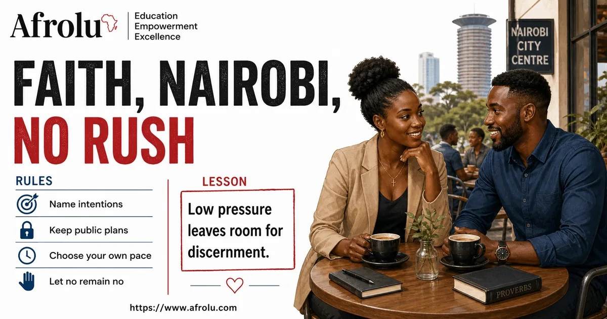 Illustrated opening guide for Keep Faith-Led Nairobi Dating Clear and Low Pressure.