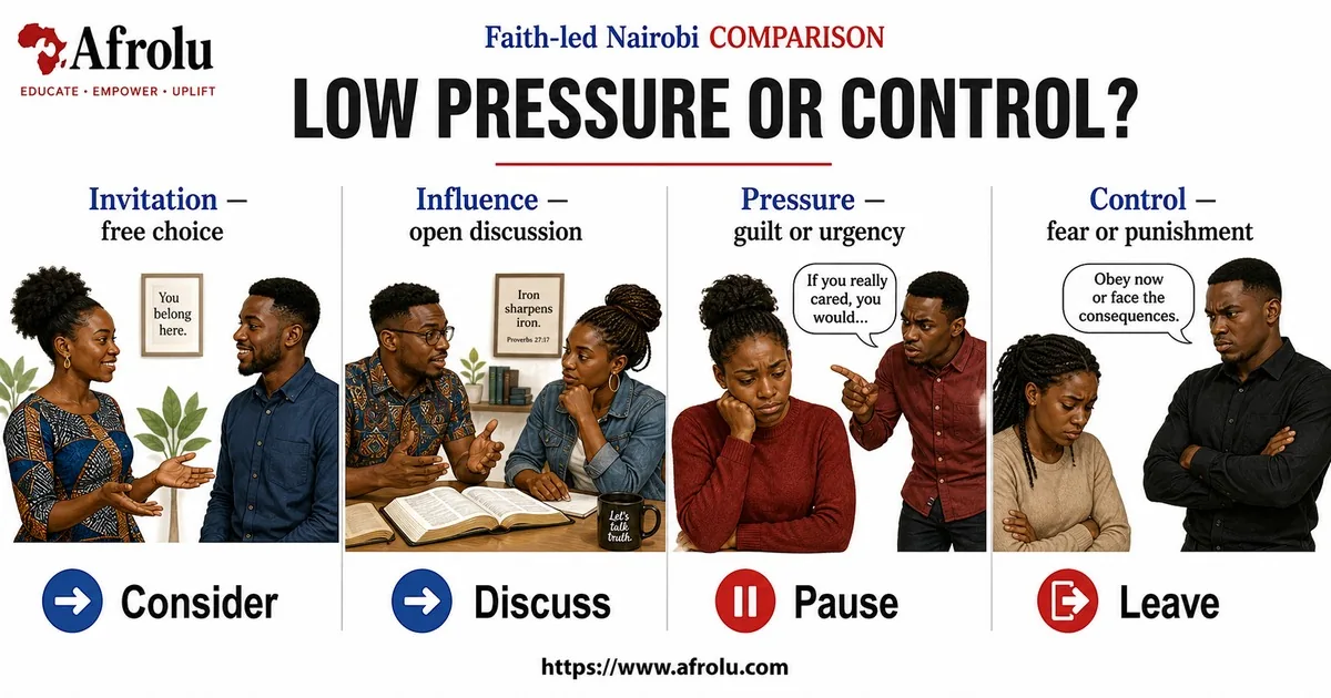Illustrated comparison guide for Keep Faith-Led Nairobi Dating Clear and Low Pressure.