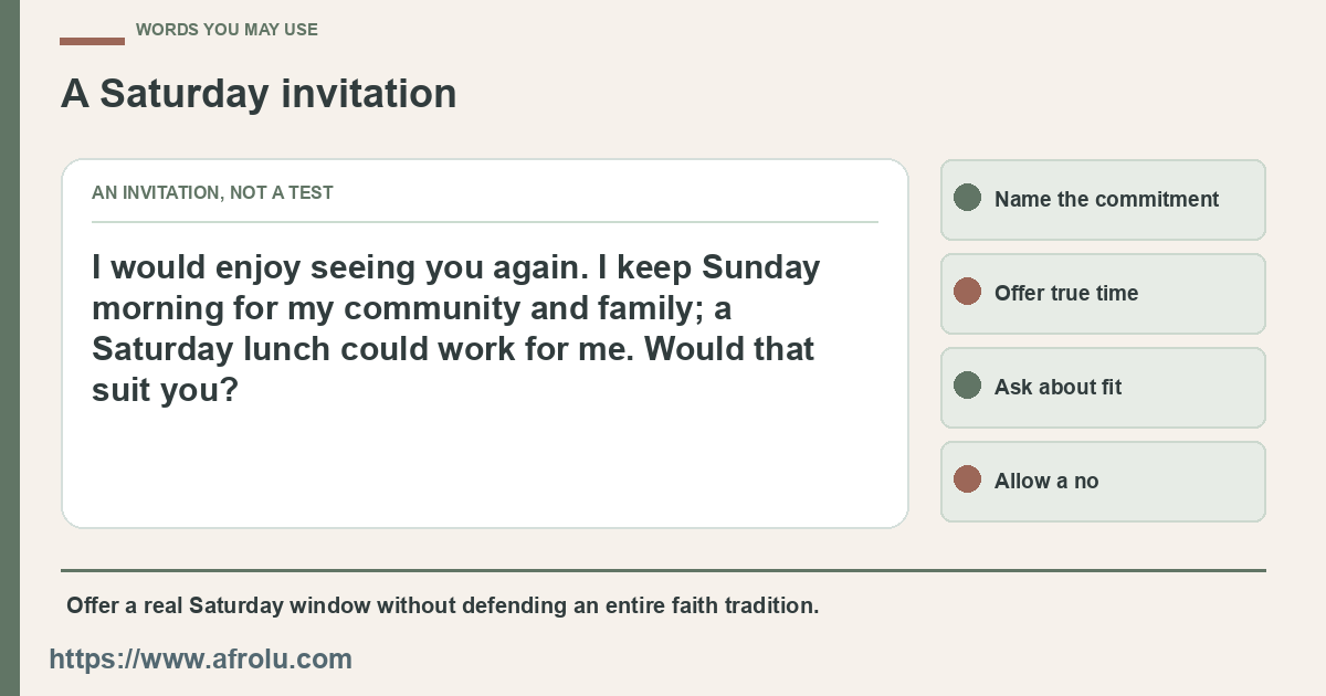 An optional line offers Saturday lunch while preserving Sunday community and family plans.