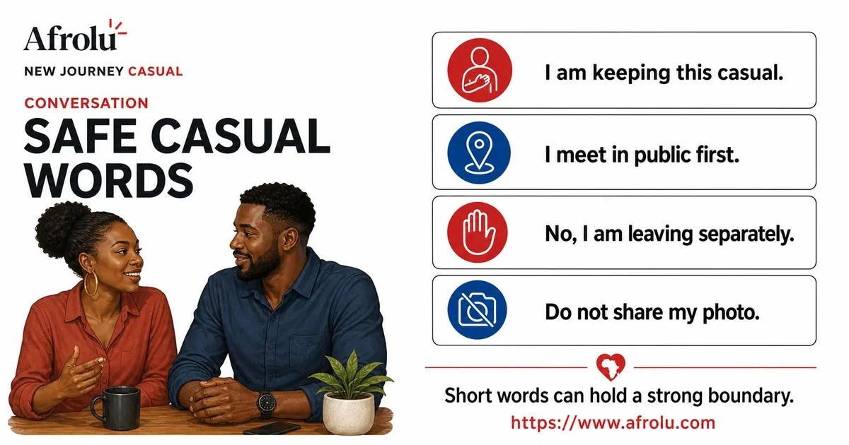 Illustrated conversation guide for Start a New Casual Dating Journey with Safe Boundaries.