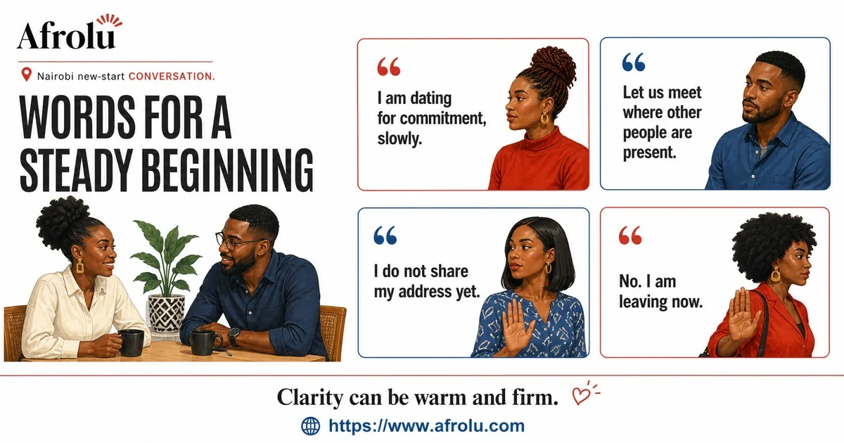 Illustrated conversation guide for Set Serious Dating Boundaries for a New Nairobi Chapter.