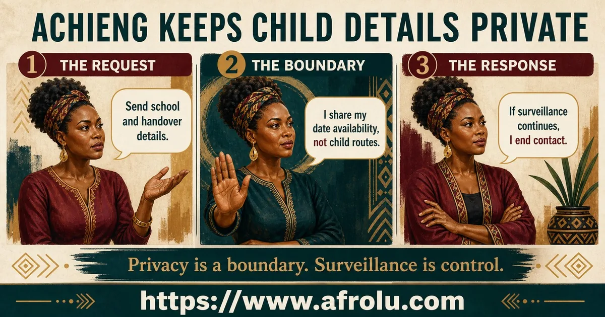 Achieng refuses a request for child routes and ends contact when surveillance continues.