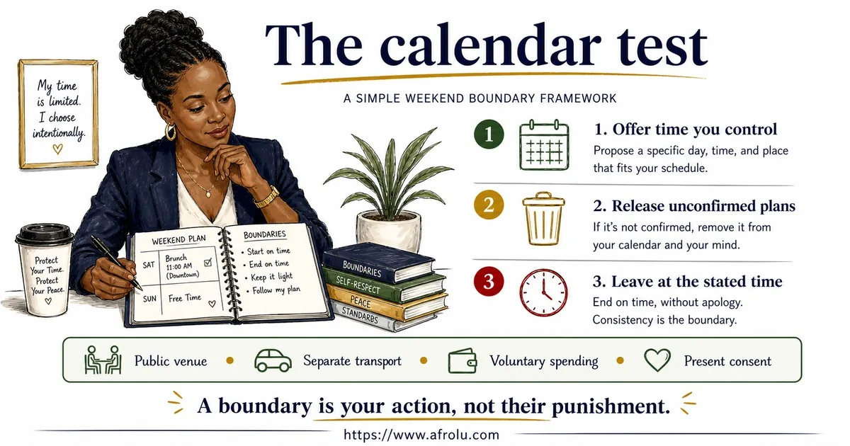 Illustrated action guide for Set Professional Weekend Dating Boundaries Without Pressure.