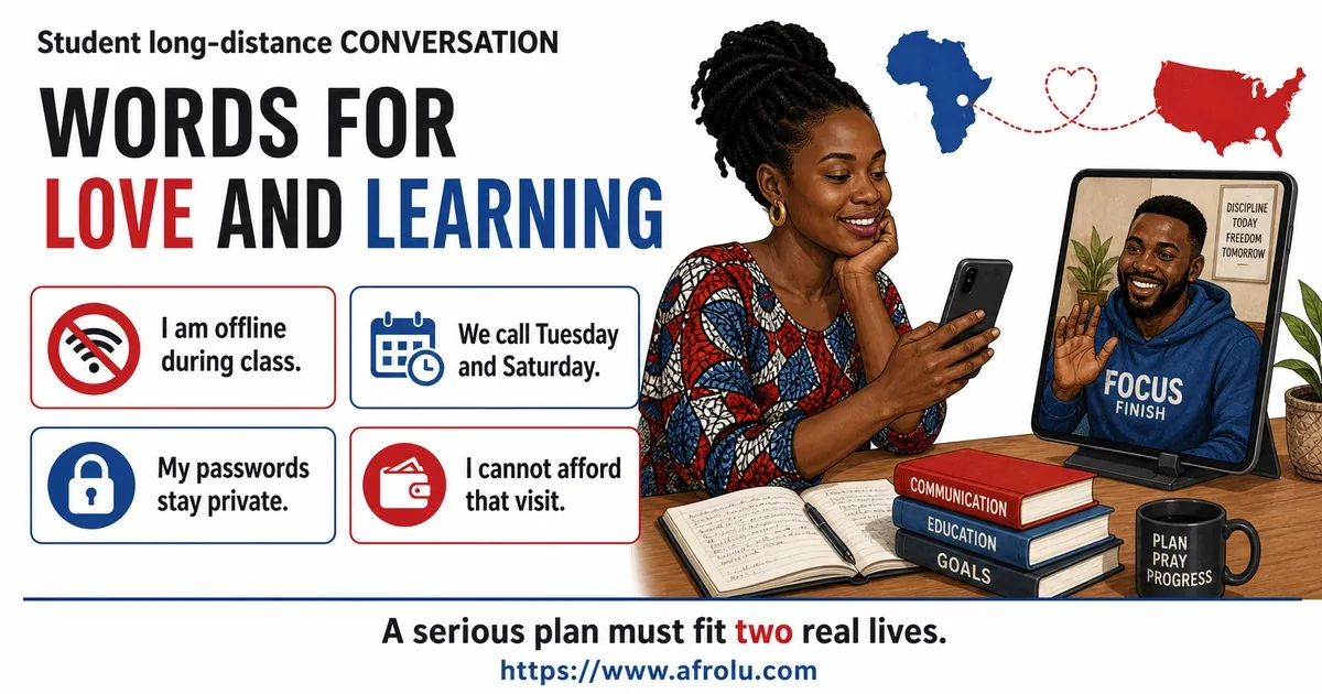 Illustrated conversation guide for Set Serious Student Dating Boundaries Across Distance.