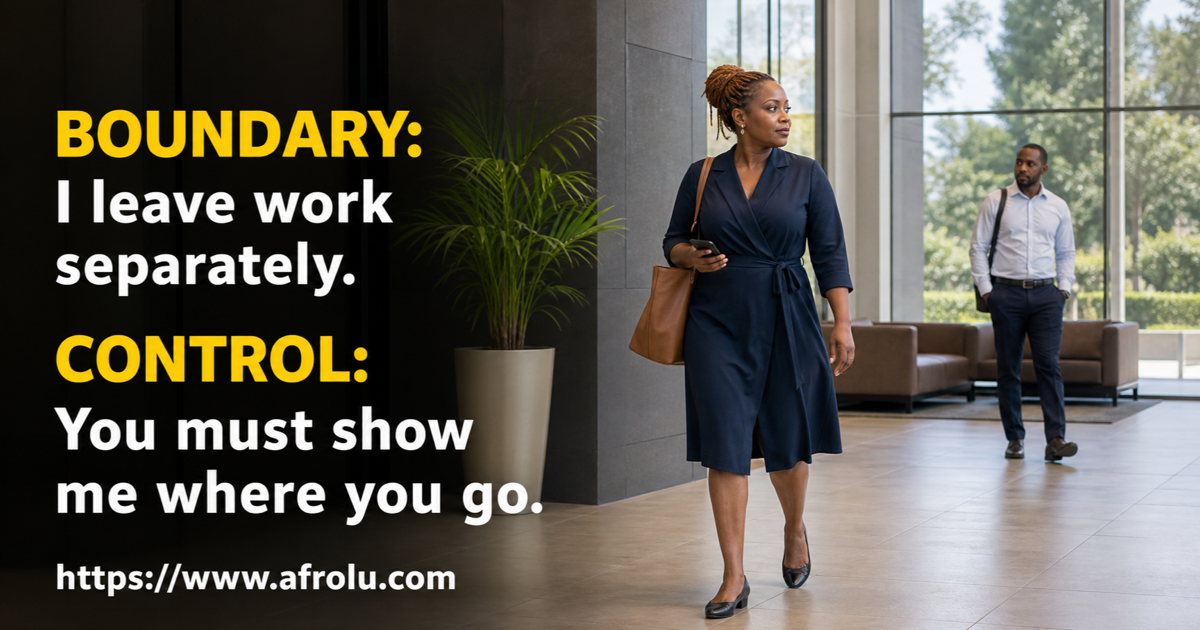 Adult Kenyan professional leaving work independently while a colleague respects physical distance