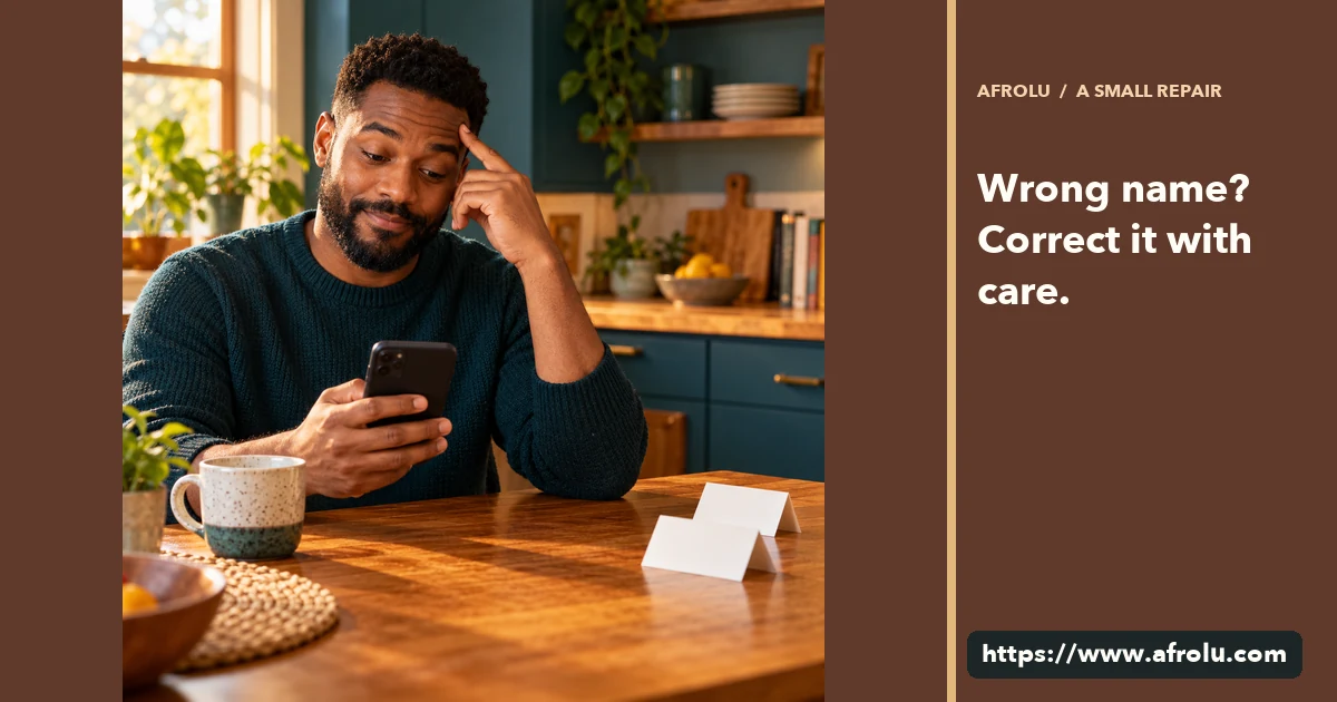 Adult man pauses over a phone at a kitchen table before correcting a message.