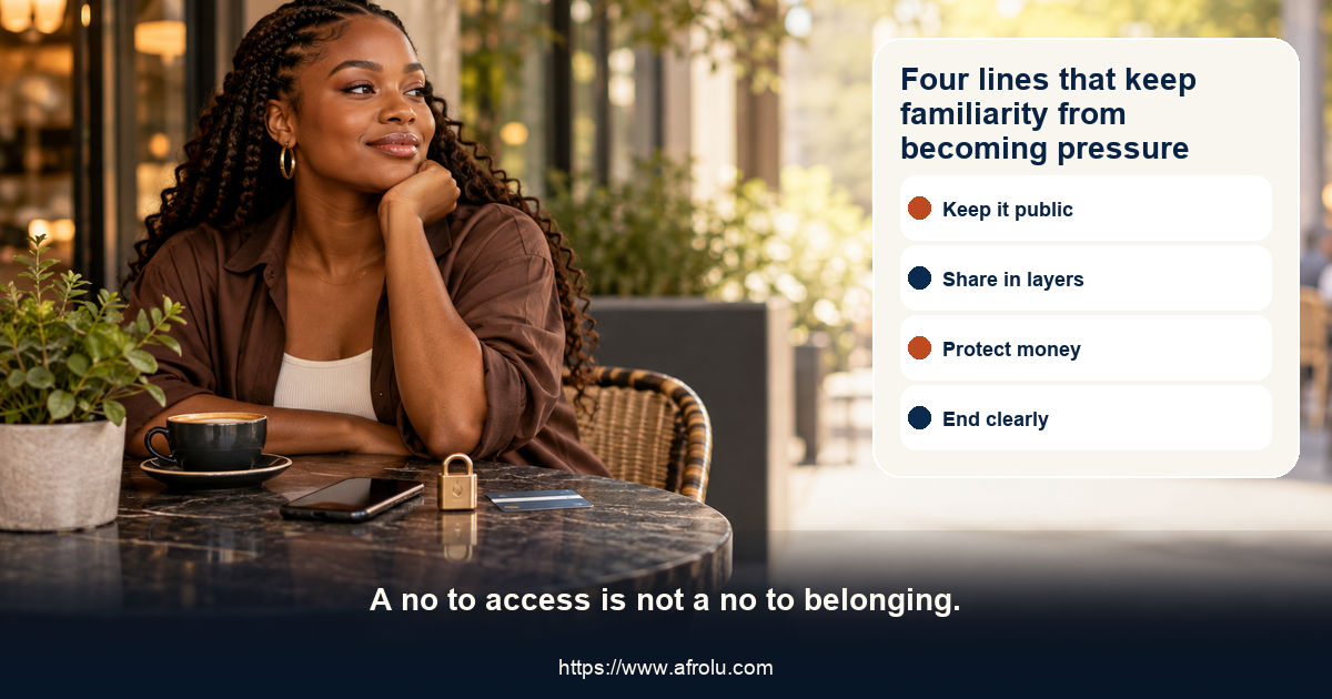 Four plain-language scripts for keeping a casual plan public, protecting cultural and family details, declining a transfer or lodging request and ending repeated contact through a community route