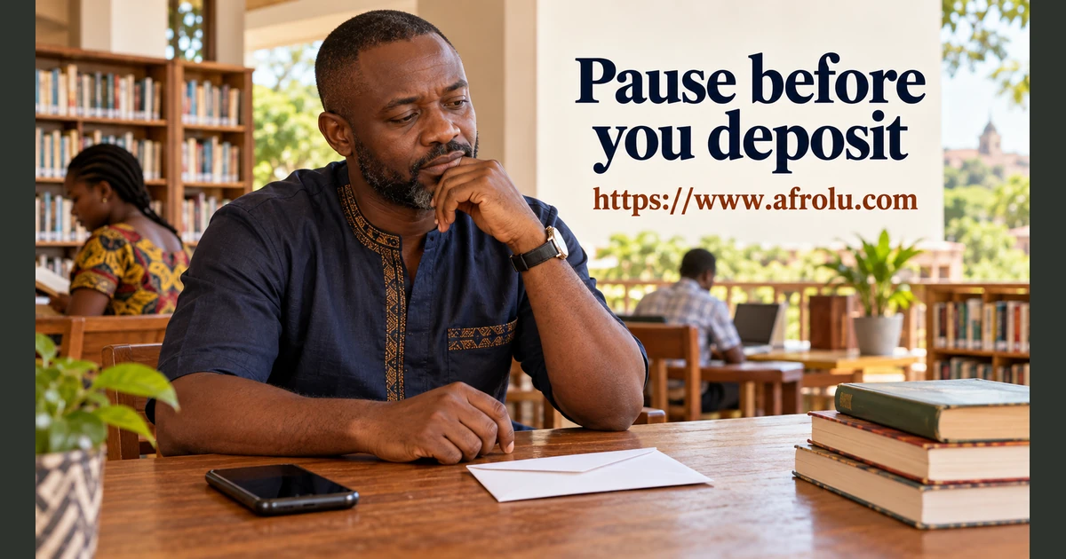 A man considers a closed envelope at a library table.