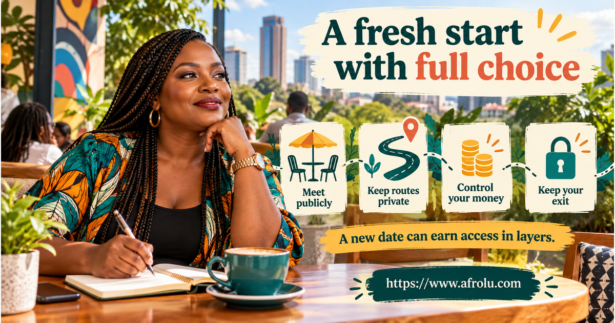 Adult dating again in Nairobi uses a calm public-date choice map for a venue, independent transport, privacy layers, money boundaries, consent and a safe exit