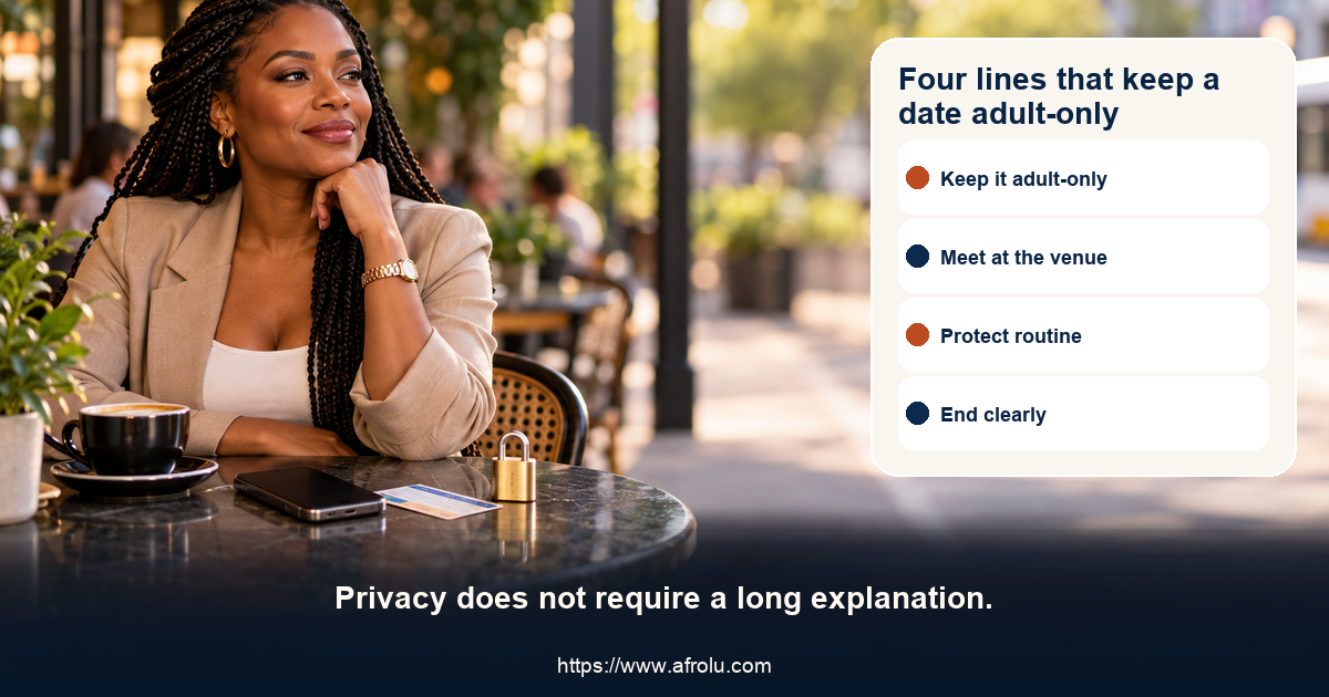 Four plain-language scripts for keeping dating adult-only, meeting at the venue, protecting family details and ending unwanted contact around a parent’s privacy