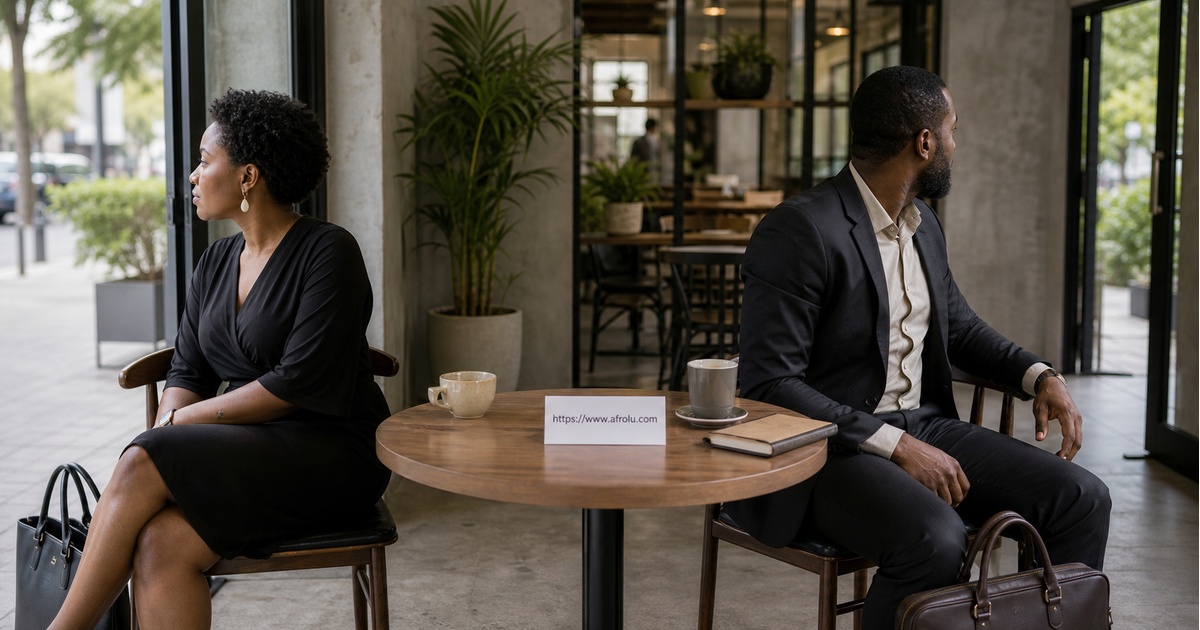 Two Black African adults ending a dating connection in a public daytime setting with independent exits