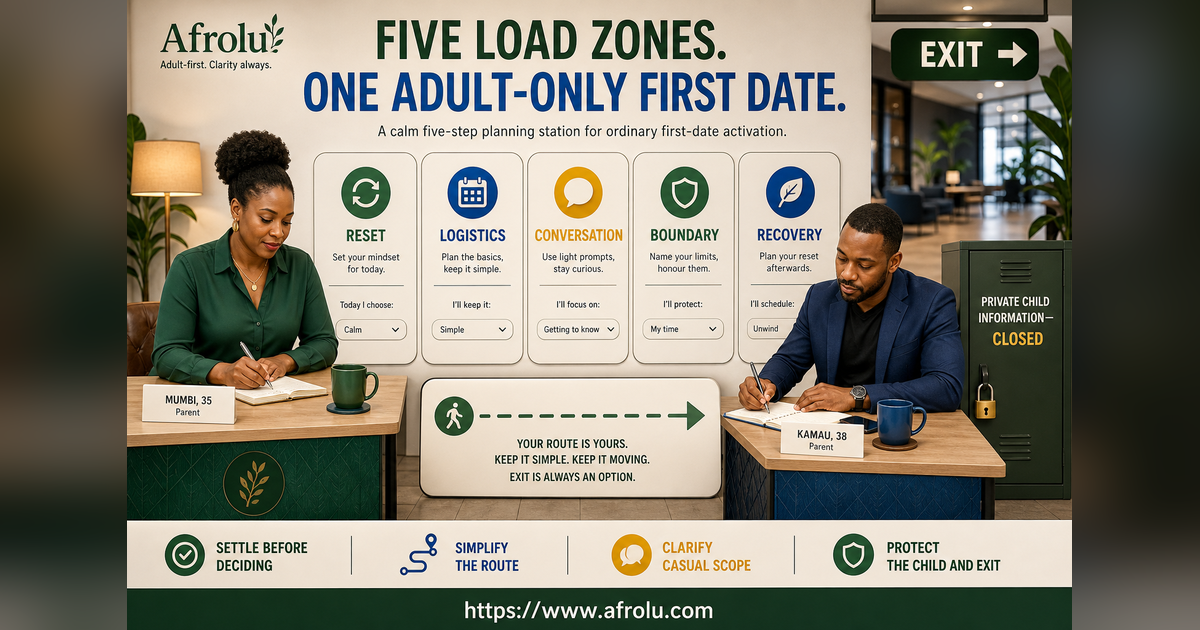 Mumbi and Kamau planning five load zones for a clear casual first date as parents