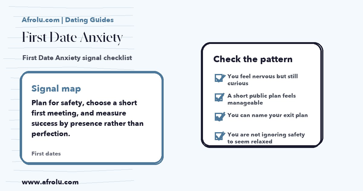 Hand-drawn checklist for First Date Anxiety dating signals