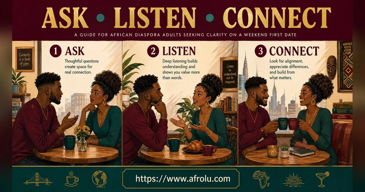 First Date Questions That Feel Natural: Build a Two-Person Conversation for Diaspora Daters: Clarity-first in Weekend-First Dating: Afrolu real-life scene