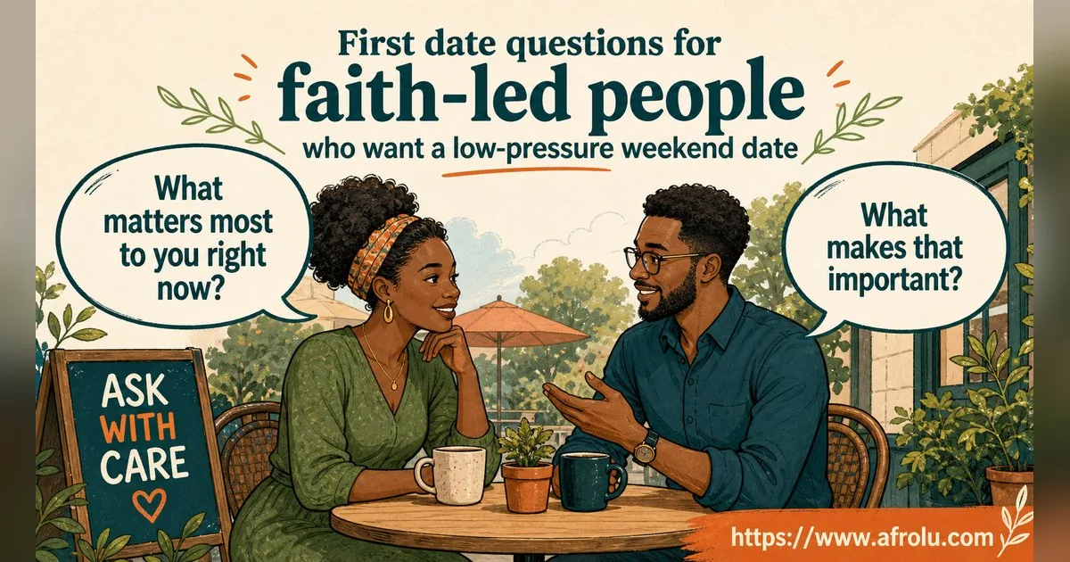 First Date Questions That Feel Natural: Build a Two-Person Conversation for Faith-Led Daters: Low-pressure in Weekend-First Dating: Afrolu conversation example