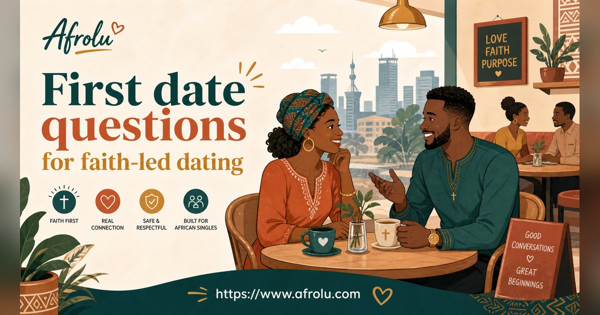 First Date Questions That Feel Natural: Build a Two-Person Conversation for Faith-Led Daters: Safety-first in Casual-But-Honest Dating: Afrolu overview illustration