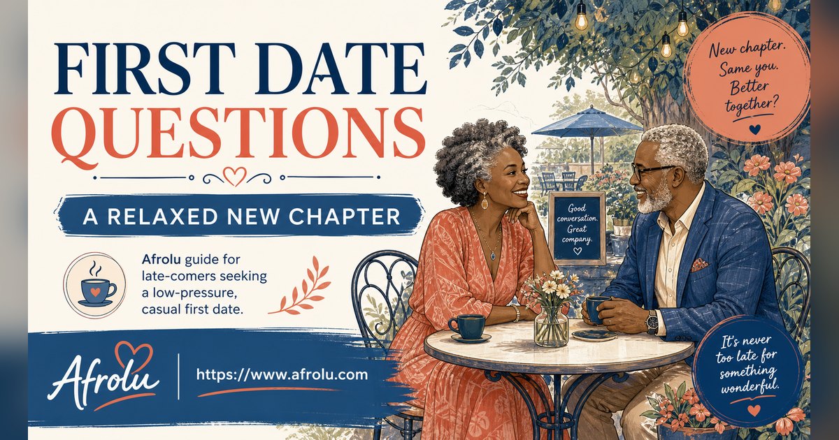 First Date Questions That Feel Natural: Build a Two-Person Conversation for Late Entrants: Low-pressure in Casual-But-Honest Dating: Afrolu overview illustration