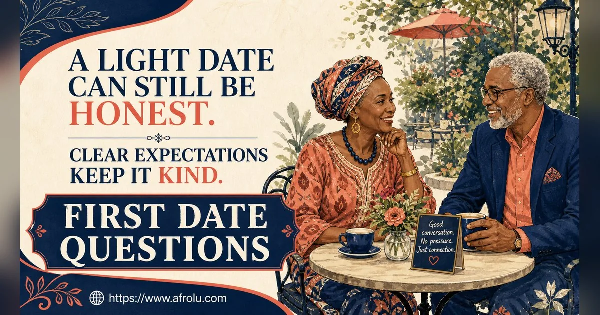 First Date Questions That Feel Natural: Build a Two-Person Conversation for Late Entrants: Low-pressure in Casual-But-Honest Dating: Afrolu shareable reminder