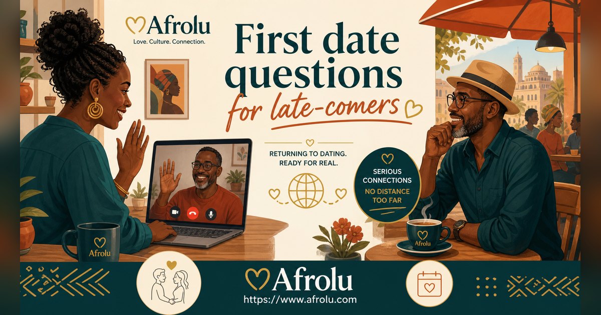First Date Questions That Feel Natural: Build a Two-Person Conversation for Late Entrants: Intent-first in Distance-Aware Dating: Afrolu overview illustration