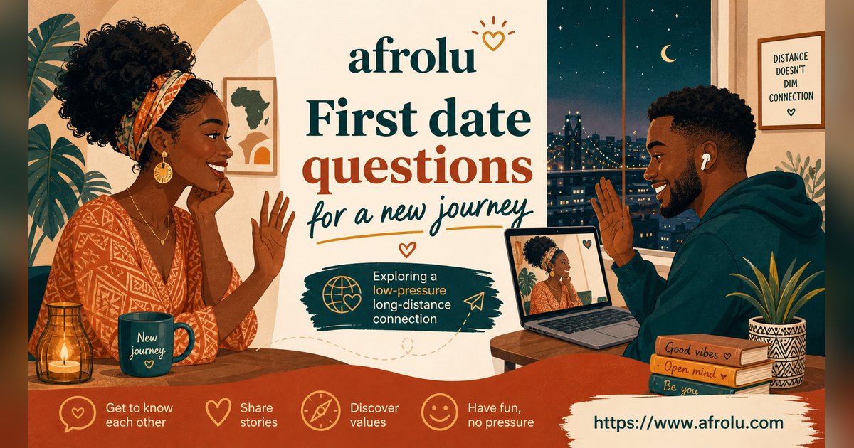 First Date Questions That Feel Natural: Build a Two-Person Conversation for New Relationship Starters: Low-pressure in Distance-Aware Dating: Afrolu overview illustration