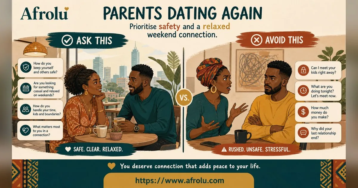 First Date Questions That Feel Natural: Build a Two-Person Conversation for Parents Returning To Dating: Safety-first in Weekend-First Dating: Afrolu nearby concept comparison