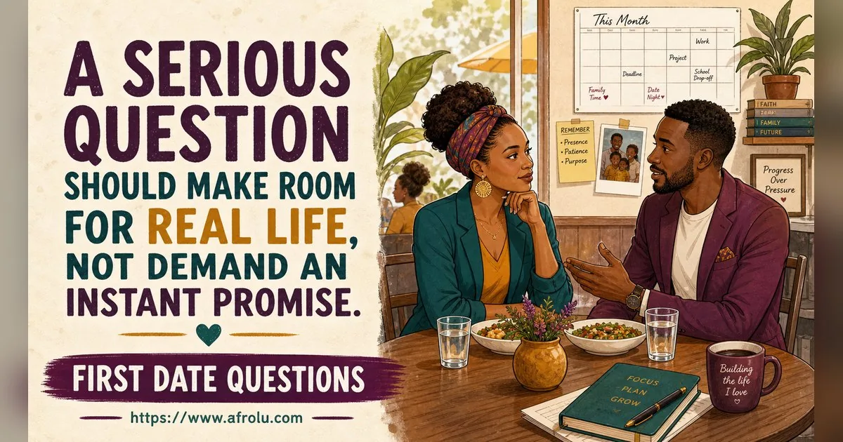 First Date Questions That Feel Natural: Build a Two-Person Conversation for Parents Returning To Dating: Intent-first in Career-Heavy Seasons: Afrolu shareable reminder
