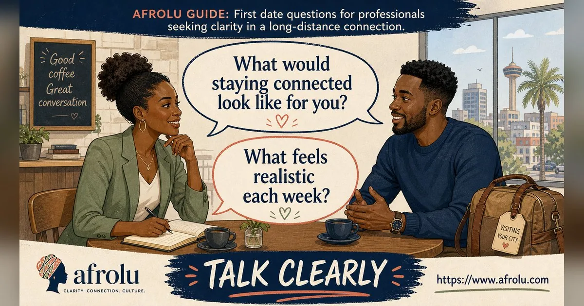 First Date Questions That Feel Natural: Build a Two-Person Conversation for Professionals: Clarity-first in Distance-Aware Dating: Afrolu conversation example