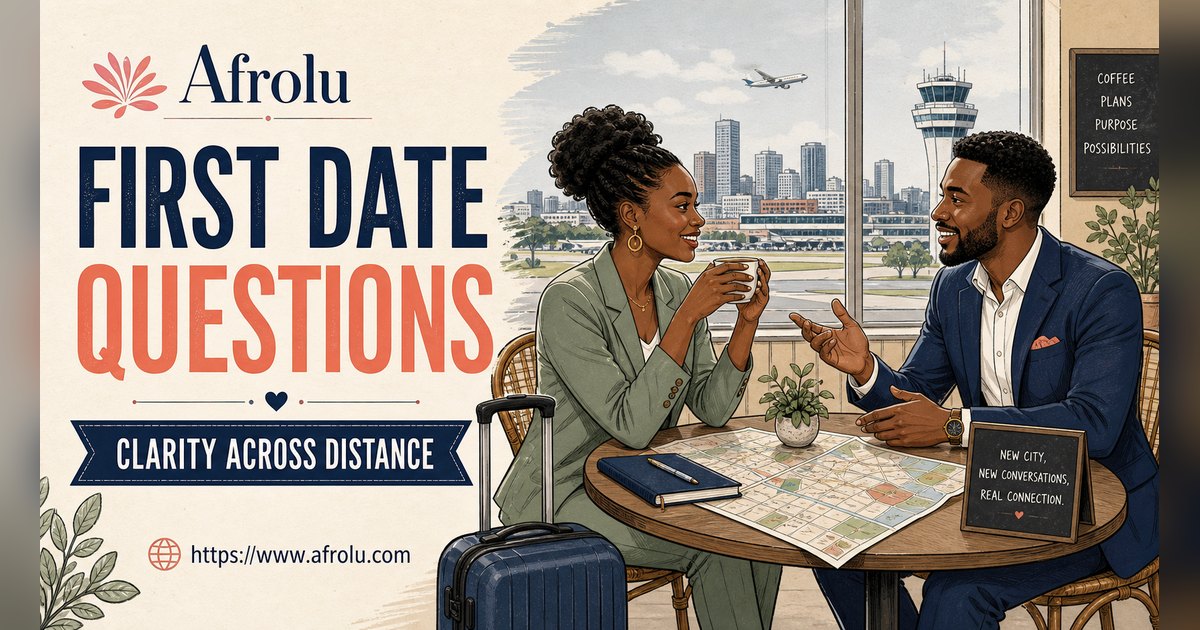 First Date Questions That Feel Natural: Build a Two-Person Conversation for Professionals: Clarity-first in Distance-Aware Dating: Afrolu overview illustration