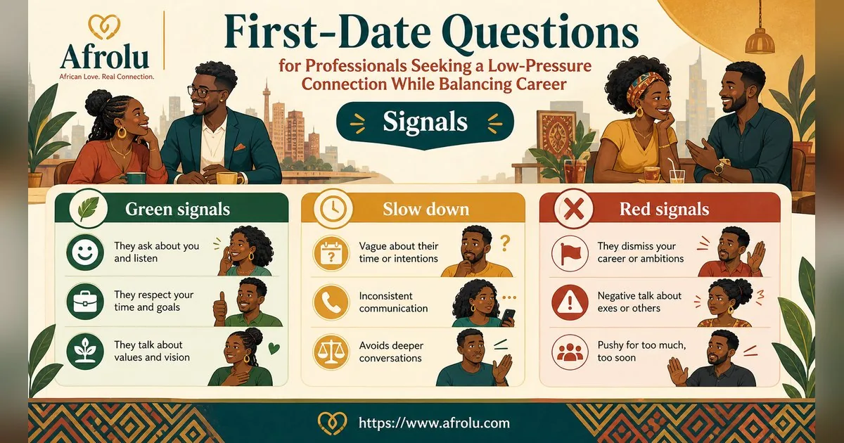 First Date Questions That Feel Natural: Build a Two-Person Conversation for Professionals: Low-pressure in Career-Heavy Seasons: Afrolu signal checklist