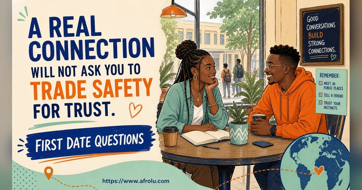 First Date Questions That Feel Natural: Build a Two-Person Conversation for Students: Safety-first in Distance-Aware Dating: Afrolu shareable reminder