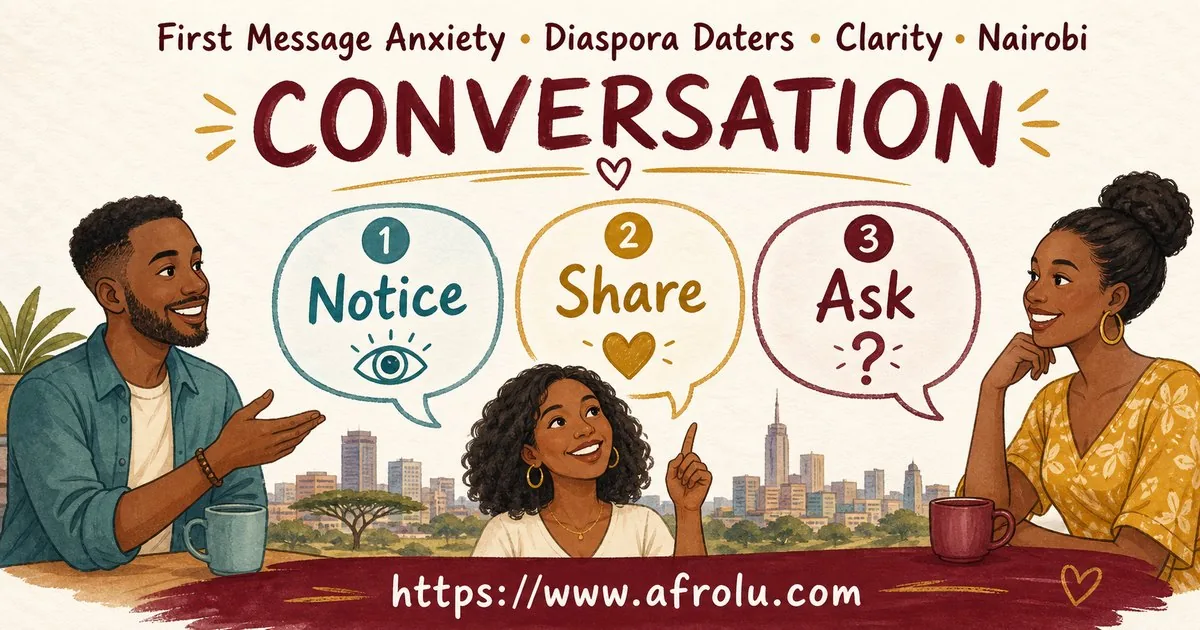 First Message Anxiety: Send a Doorway, Not an Audition for Diaspora Daters: Clarity-first in City Life: Afrolu conversation example