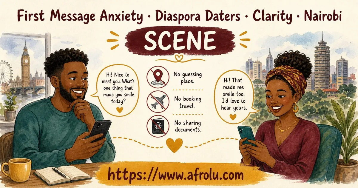 First Message Anxiety: Send a Doorway, Not an Audition for Diaspora Daters: Clarity-first in City Life: Afrolu real-life scene