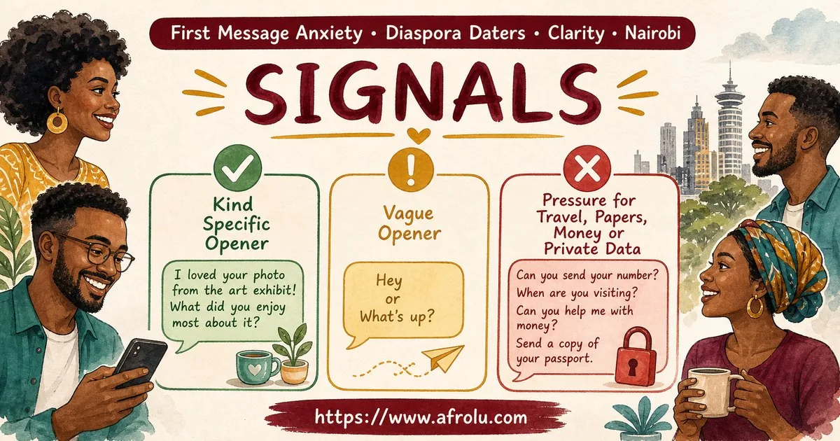 First Message Anxiety: Send a Doorway, Not an Audition for Diaspora Daters: Clarity-first in City Life: Afrolu signal checklist