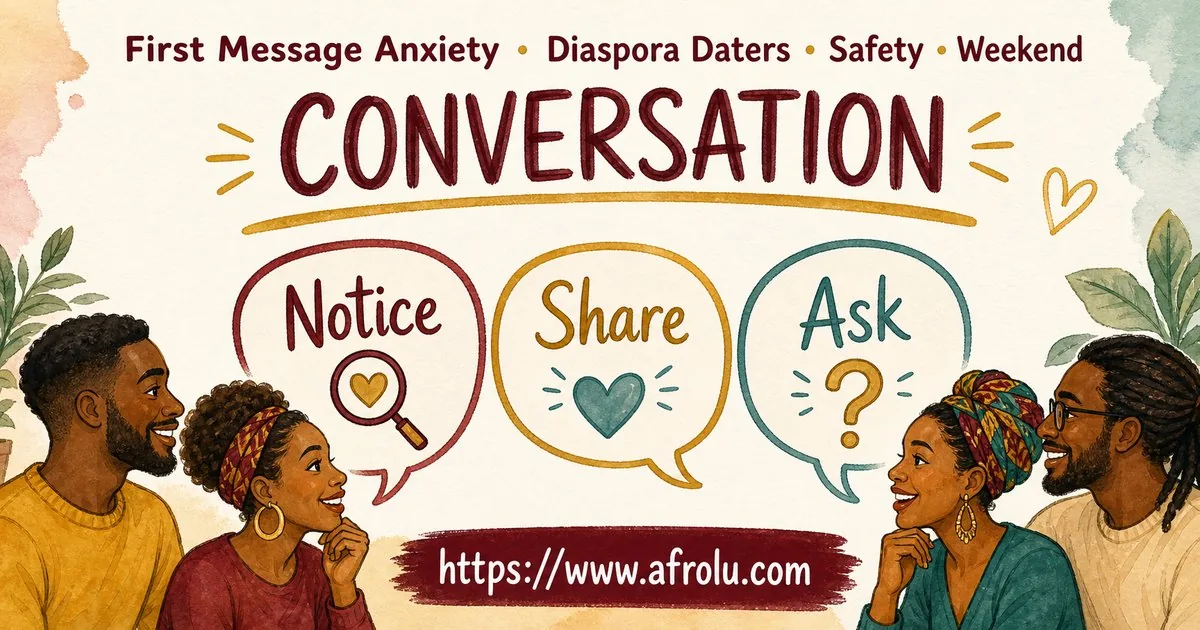 First Message Anxiety: Send a Doorway, Not an Audition for Diaspora Daters: Safety-first in Weekend-First Dating: Afrolu conversation example