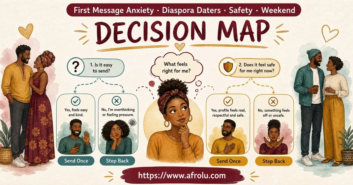 First Message Anxiety: Send a Doorway, Not an Audition for Diaspora Daters: Safety-first in Weekend-First Dating: Afrolu decision path