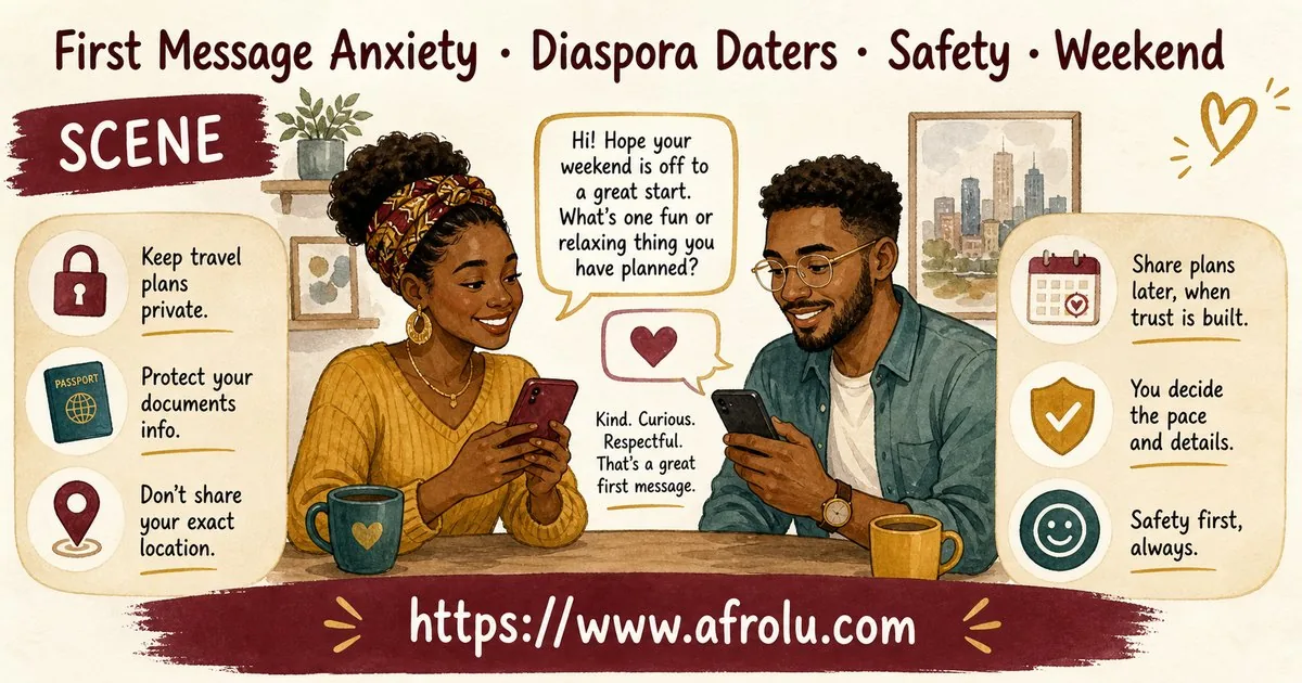 First Message Anxiety: Send a Doorway, Not an Audition for Diaspora Daters: Safety-first in Weekend-First Dating: Afrolu real-life scene