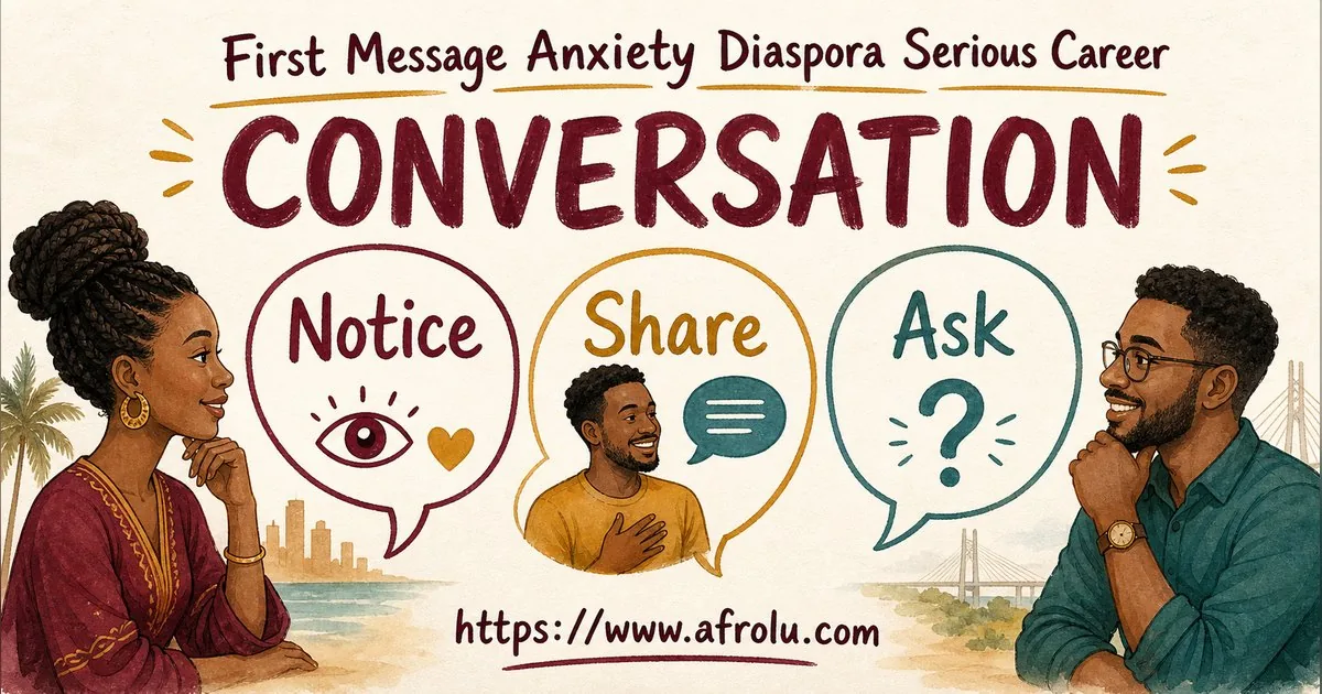 First Message Anxiety: Send a Doorway, Not an Audition for Diaspora Daters: Intent-first in Career-Heavy Seasons: Afrolu conversation example