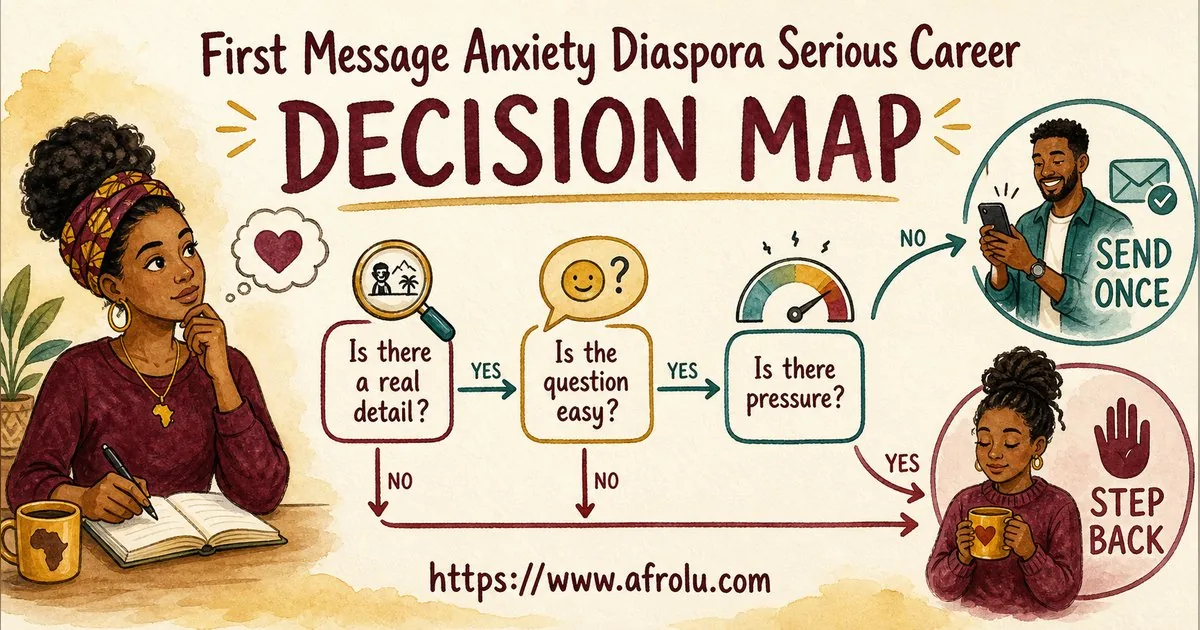 First Message Anxiety: Send a Doorway, Not an Audition for Diaspora Daters: Intent-first in Career-Heavy Seasons: Afrolu decision path