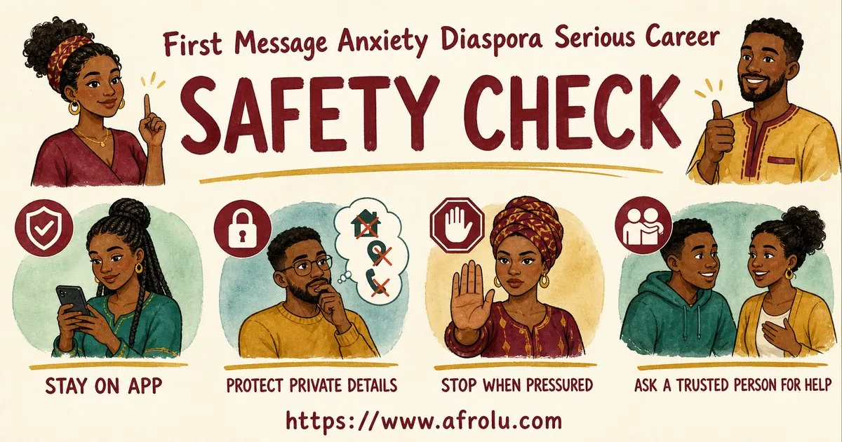 First Message Anxiety: Send a Doorway, Not an Audition for Diaspora Daters: Intent-first in Career-Heavy Seasons: Afrolu safety checklist
