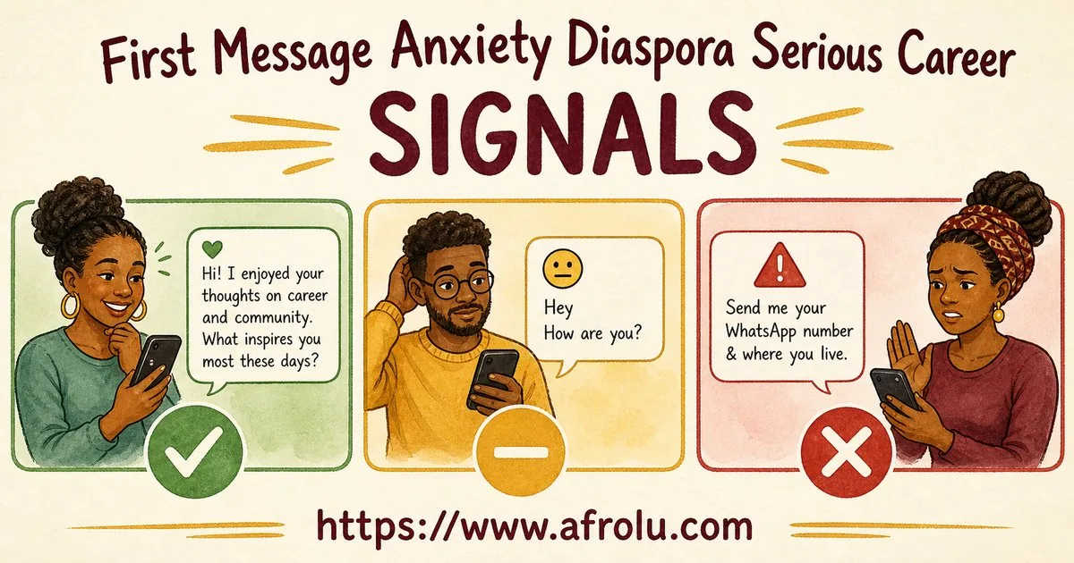 First Message Anxiety: Send a Doorway, Not an Audition for Diaspora Daters: Intent-first in Career-Heavy Seasons: Afrolu signal checklist