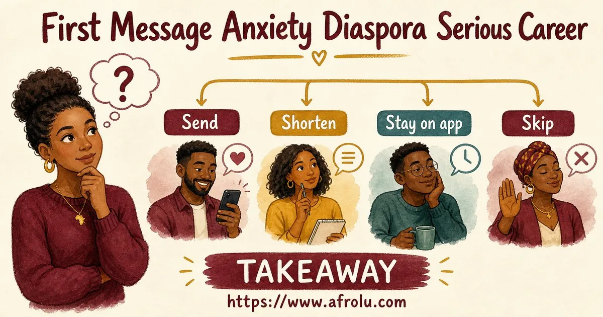 First Message Anxiety: Send a Doorway, Not an Audition for Diaspora Daters: Intent-first in Career-Heavy Seasons: Afrolu practical takeaway
