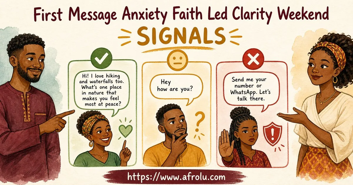 First Message Anxiety: Send a Doorway, Not an Audition for Faith-Led Daters: Clarity-first in Weekend-First Dating: Afrolu signal checklist