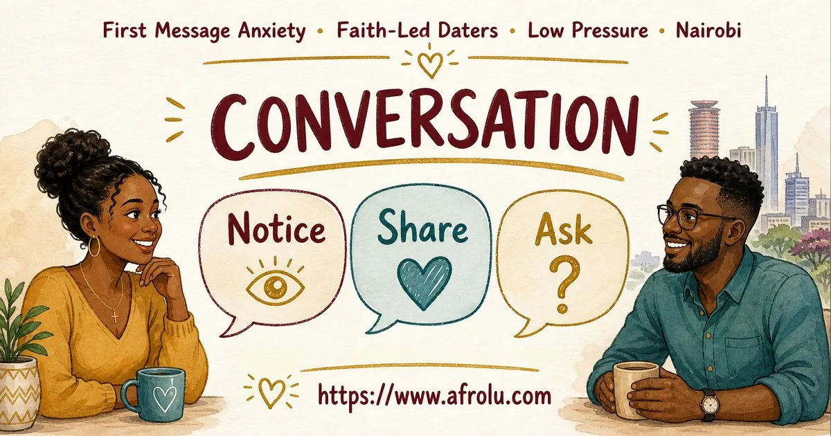First Message Anxiety: Send a Doorway, Not an Audition for Faith-Led Daters: Low-pressure in City Life: Afrolu conversation example