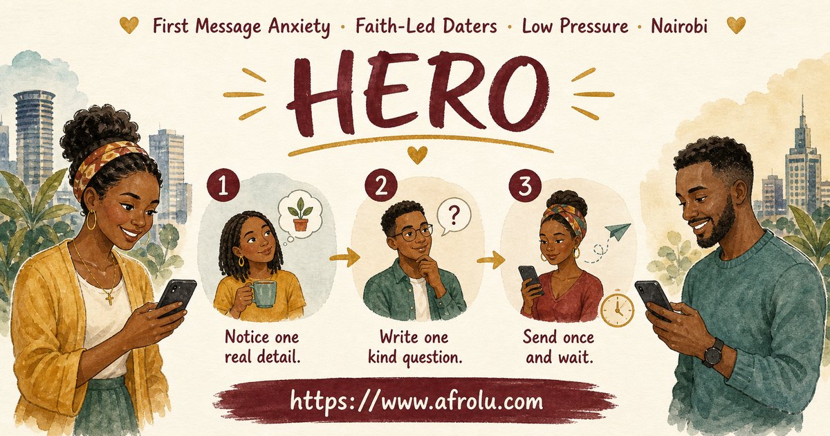 First Message Anxiety: Send a Doorway, Not an Audition for Faith-Led Daters: Low-pressure in City Life: Afrolu overview illustration