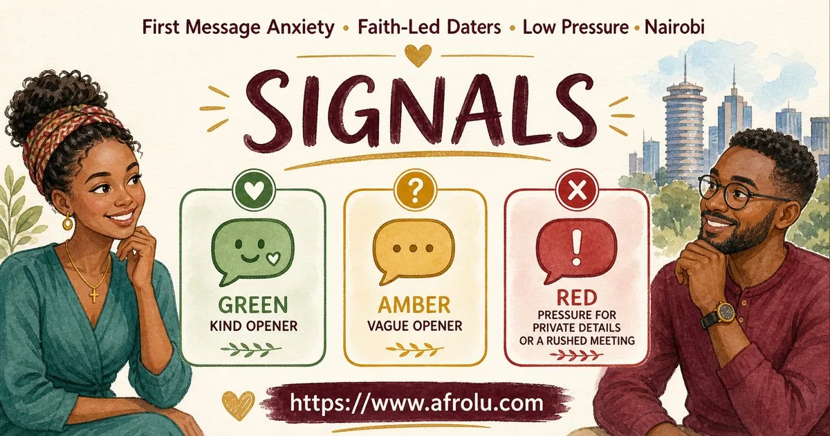 First Message Anxiety: Send a Doorway, Not an Audition for Faith-Led Daters: Low-pressure in City Life: Afrolu signal checklist